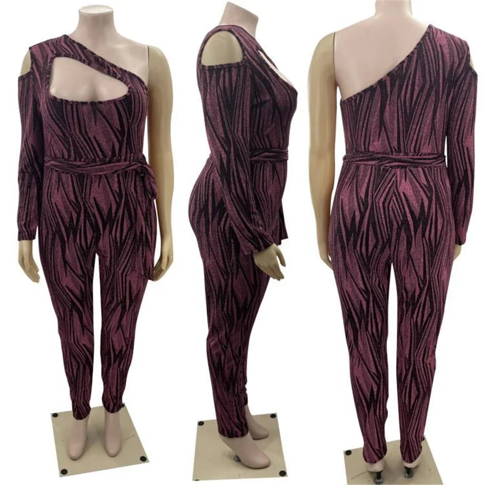 Sexy Jumpsuits Plus Size Women Clothing Single Long Sleeve Hollow Out Club Outfits Bodycon Stretch Wholesale Drop Shipping