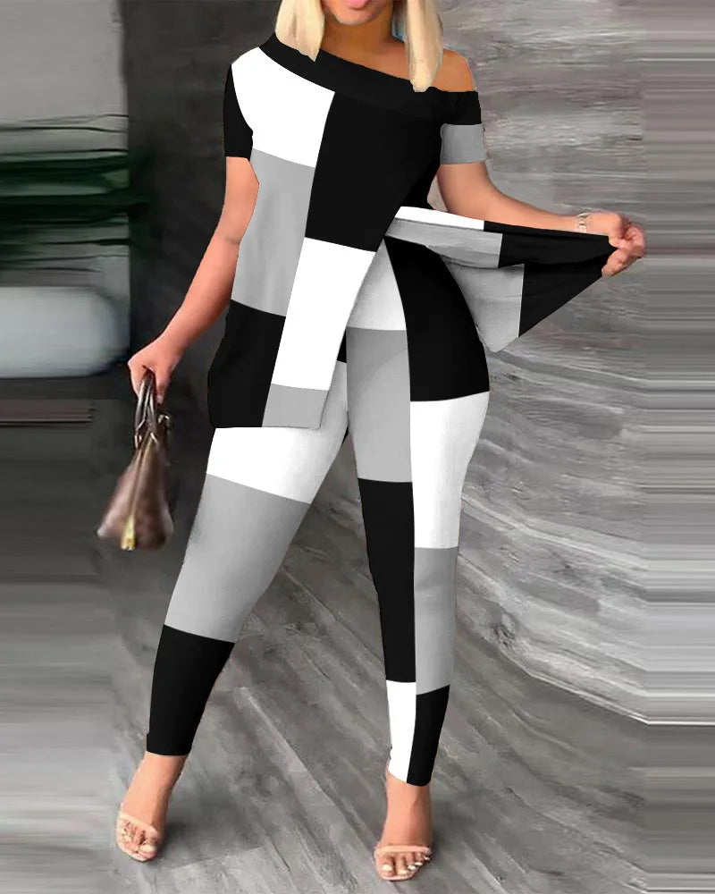 2 Piece Fashion Printed Ruffle Sleeve Pants Set