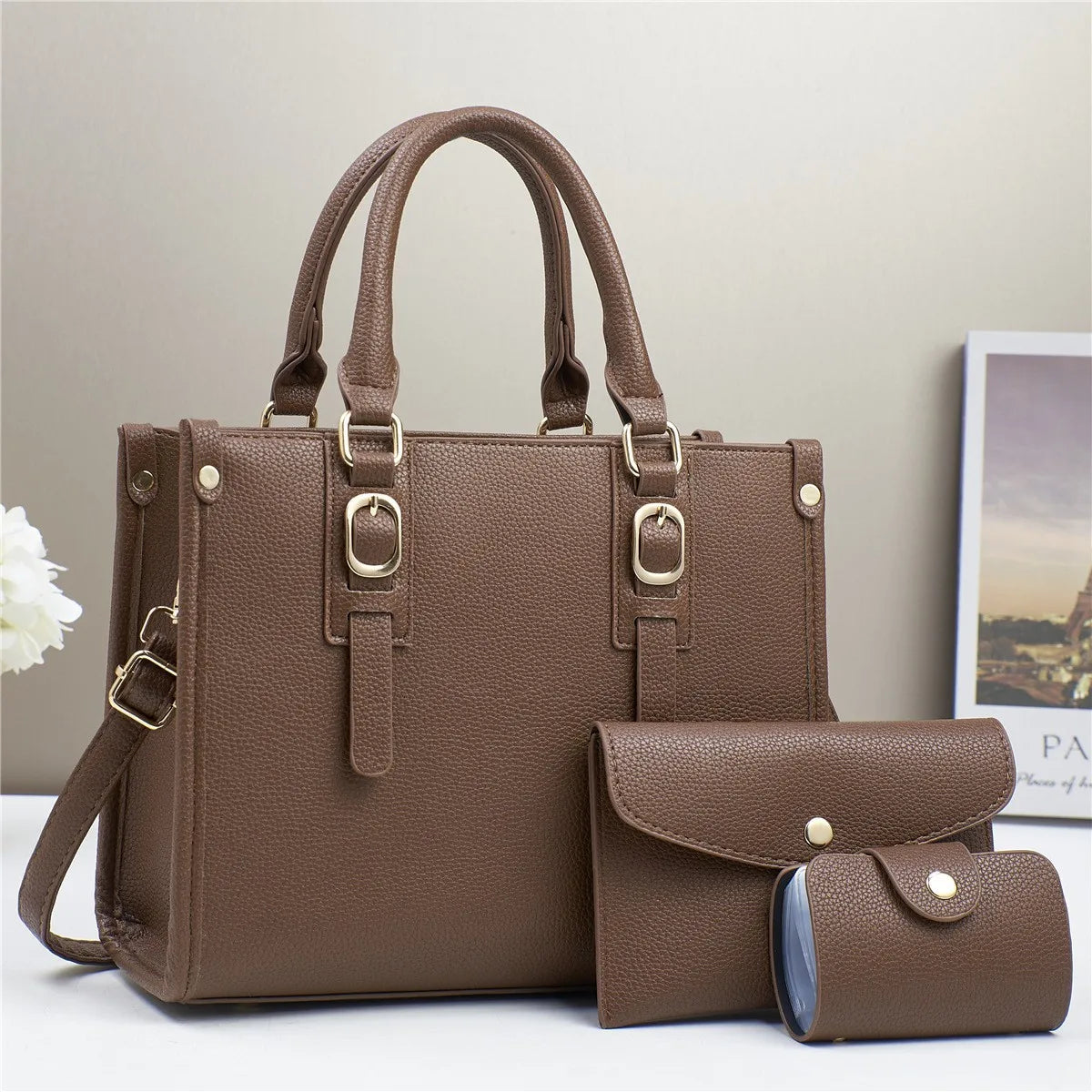 3pcs set Women Bags Soft PU Leather Handbag Purse Wallets Large Capacity Tote Shoulder Bag Girls Messenger Bags For School Work
