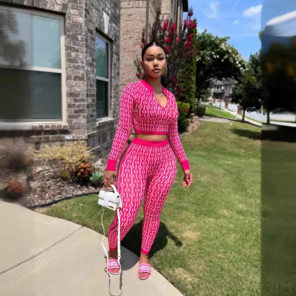 Stretch Knitted Printed Sports Yoga 2 piece Set