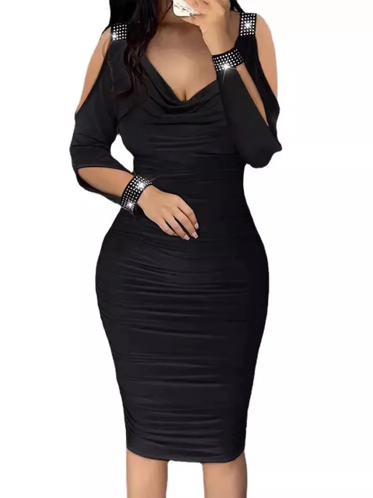 Elegant Cut Out Long Sleeve V Neck Dress
