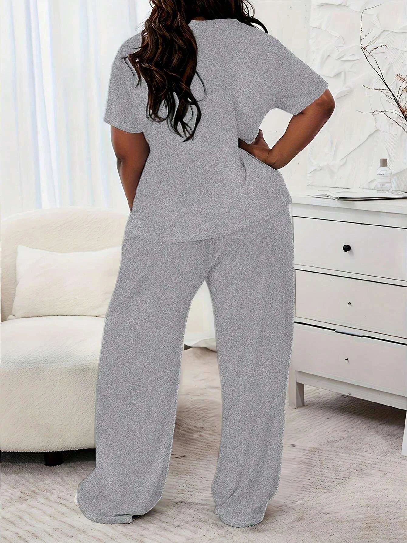 Plus Size Two Piece Summer Casual Solid Colour Tops, Yoga Wear Exercise Set, Tops and Pants
