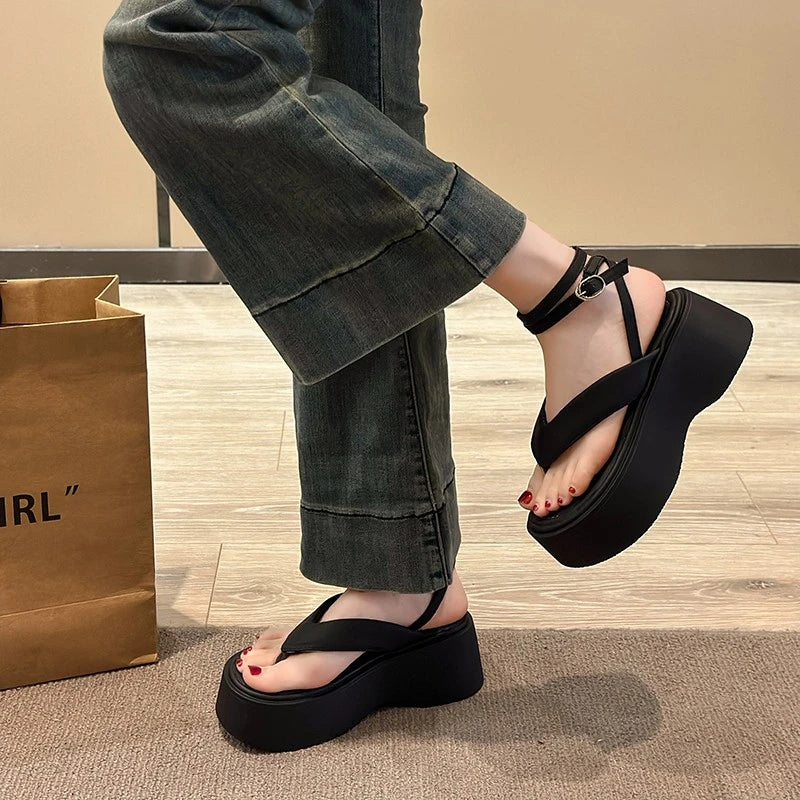 Platform Buckle Flip Flop Slingback Sandals