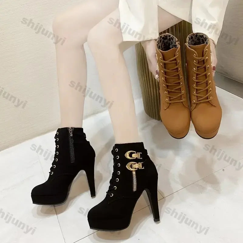 Chunky Heeled Buckle Ankle Platform Boots