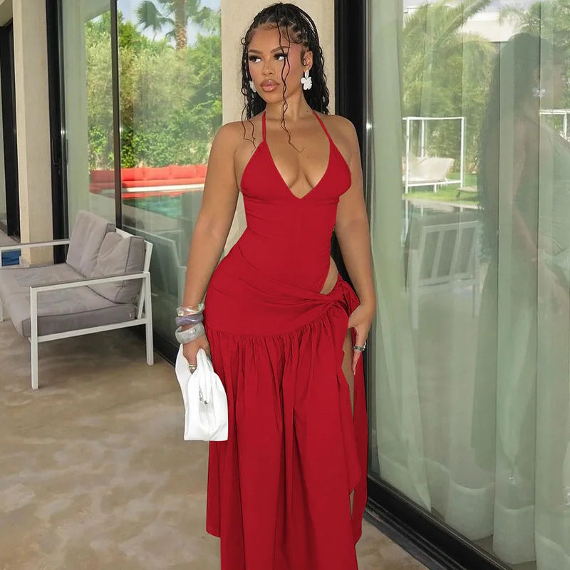 Elegant Fashion Women's Set Sleeveless Strap Bodysuit +Long Skirts Set Autumn Tracksuit Sexy 2025 Tie Up Two 2 Piece Set Outfits