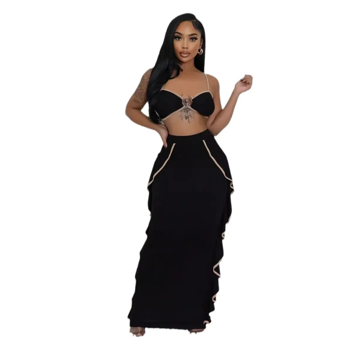 Spaghetti Strap Top Ruffle Skirt 2 Piece Set