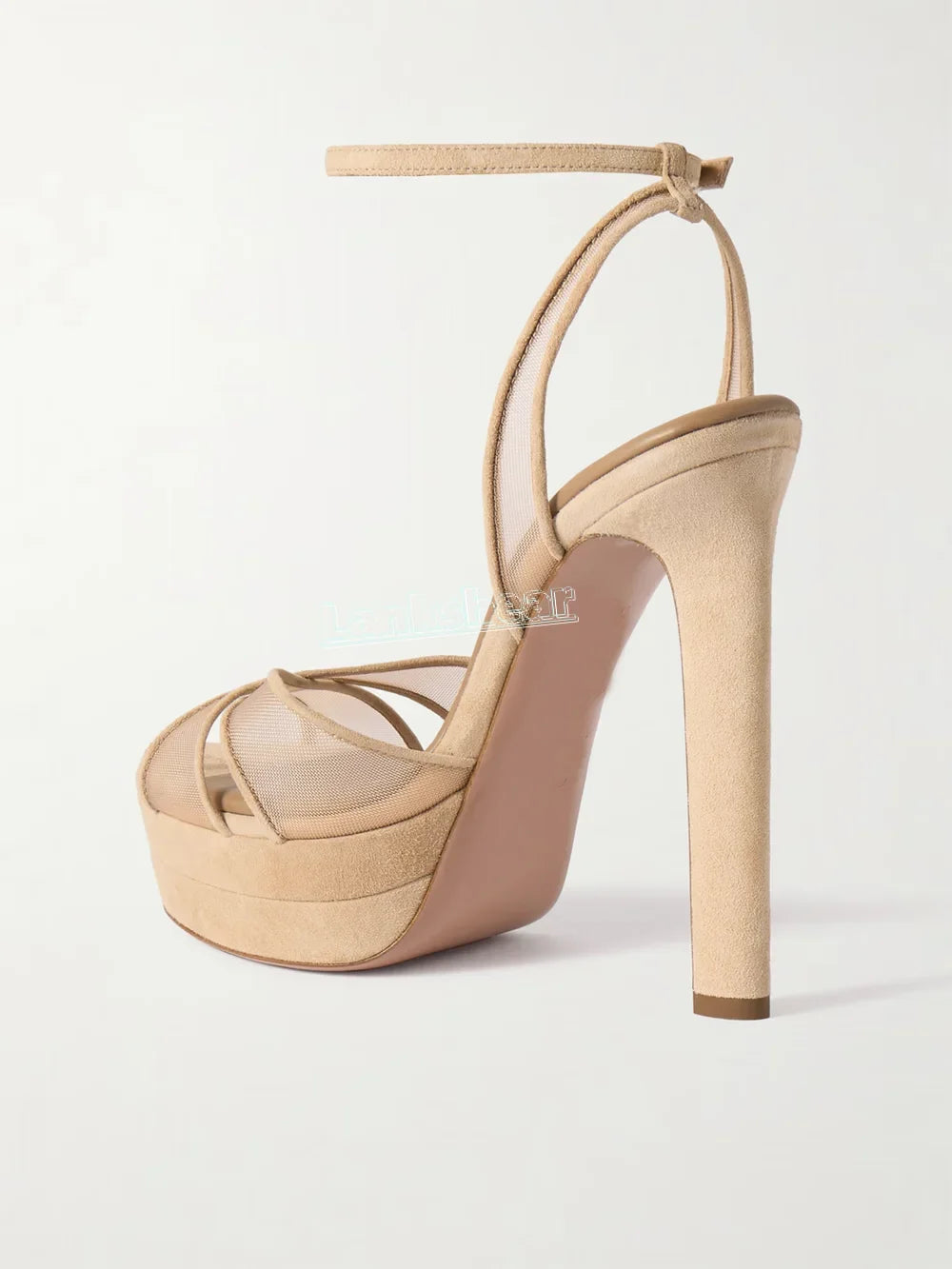 Cross Mesh Round Open Toe Sandals Platform Block High Heels Ankle Strap Buckle Solid Slingback Summer Sexy Summer Shoes New 2025