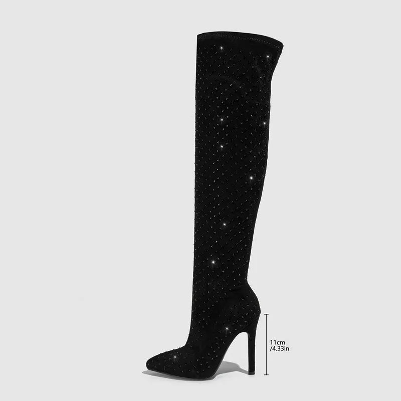 Bling Suede Over Knee High Heel Boots