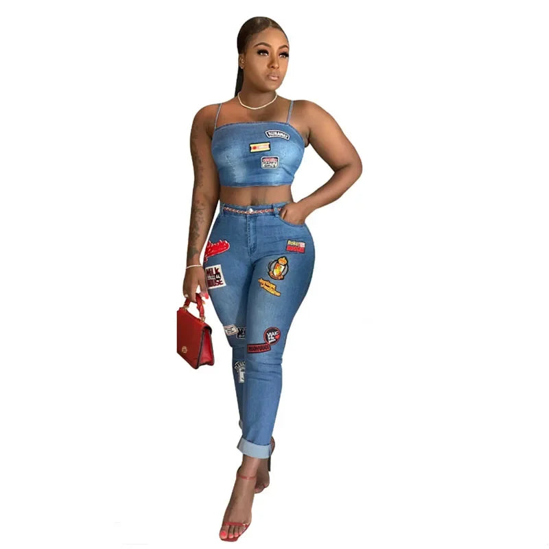 Sexy Top and Pants Denim 2 Piece Set