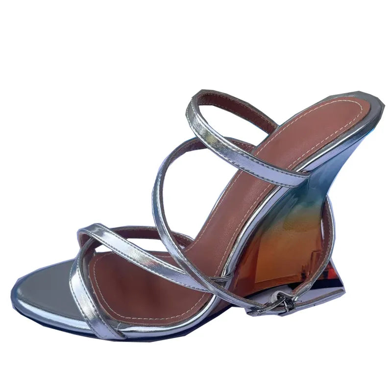New Open Toe Cross Strap Gradient Wedge Heel Sandals European American Style Fashion Show Banquet Commuting Sexy Women's Shoes