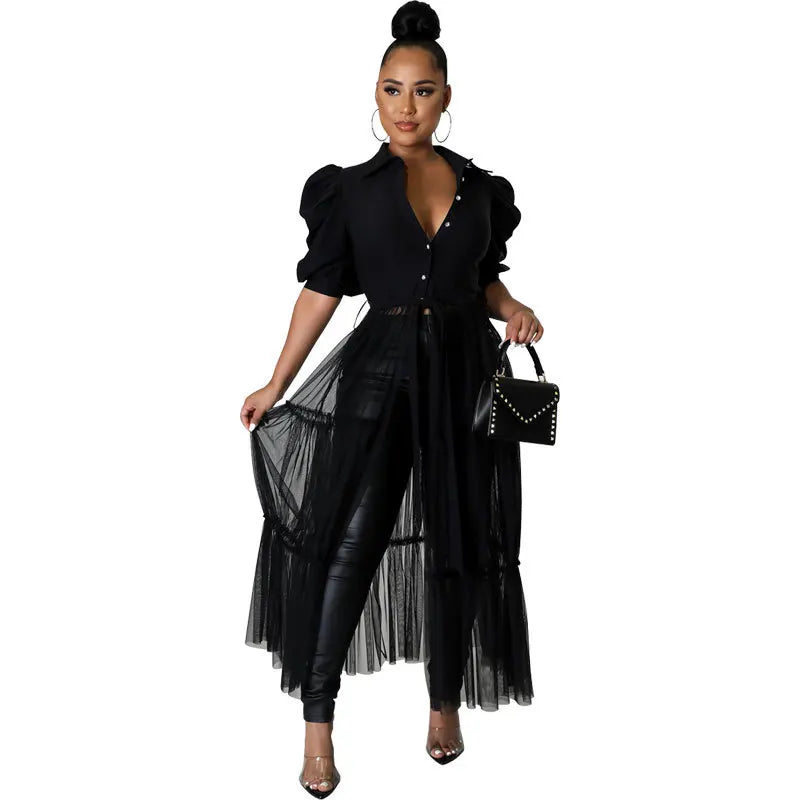 Plus-size Fashion Dress for Women Casual Solid Shirtdress Women Short-sleeved Shirt Single-breasted Lazy Robes Summer Clothing