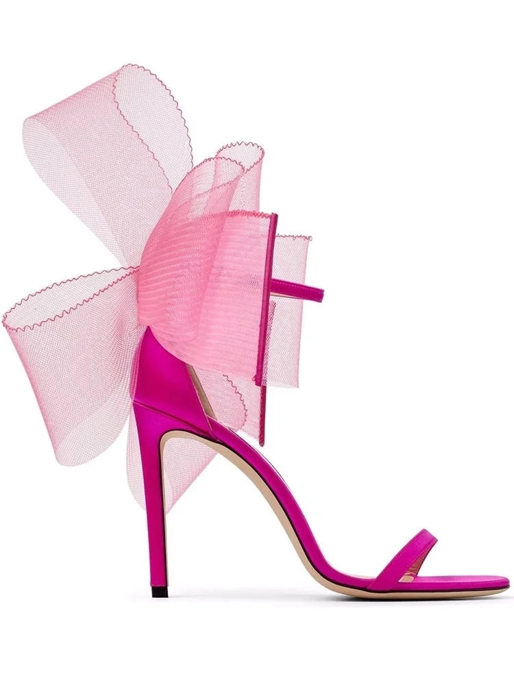 Woman Sandals Big Butterfly-Knot Summer 2024 High Heels Pumps Pointed Designer Mary Janes Sexy Stiletto Wedding Wind Solid Shoes