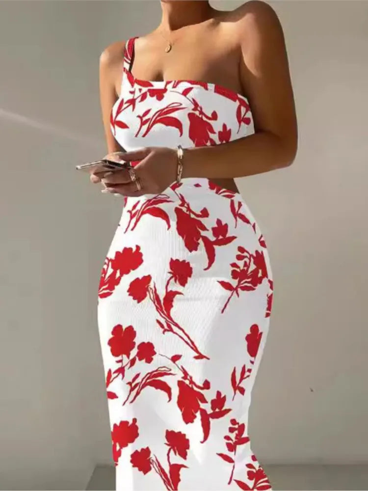 One Shoulder Hollow Out Stomach Dress