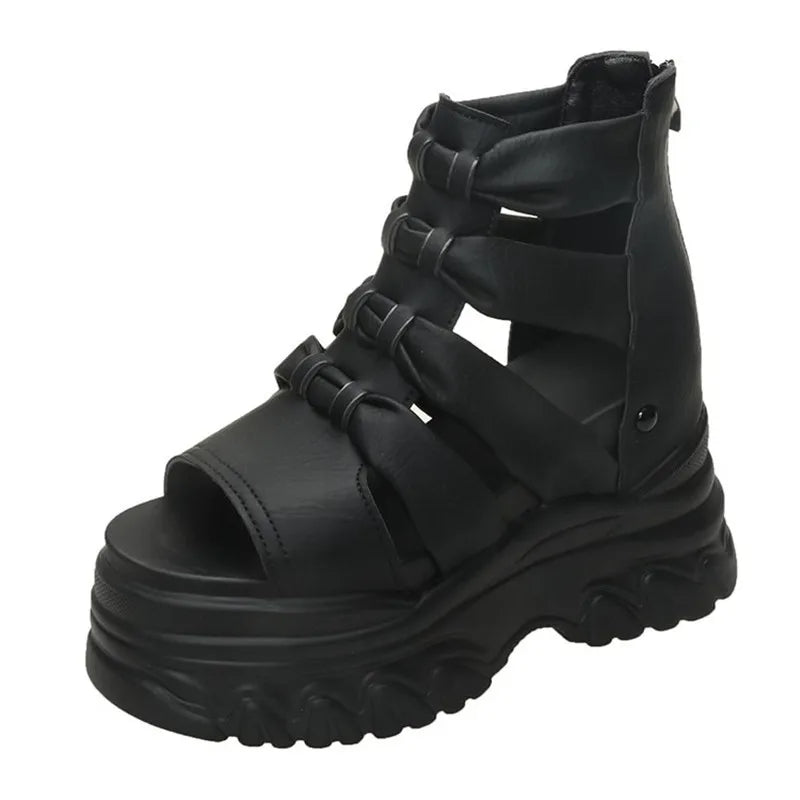 Thick Bottom Soft Leather Hollow Out Boots