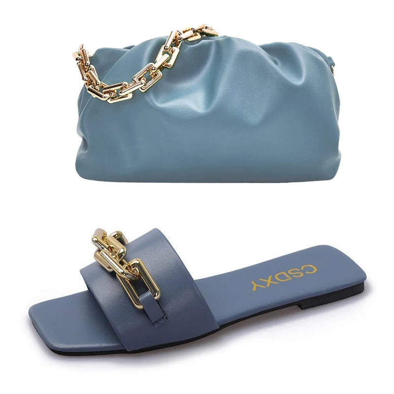 Leather Slippers W/Matching Bag Set