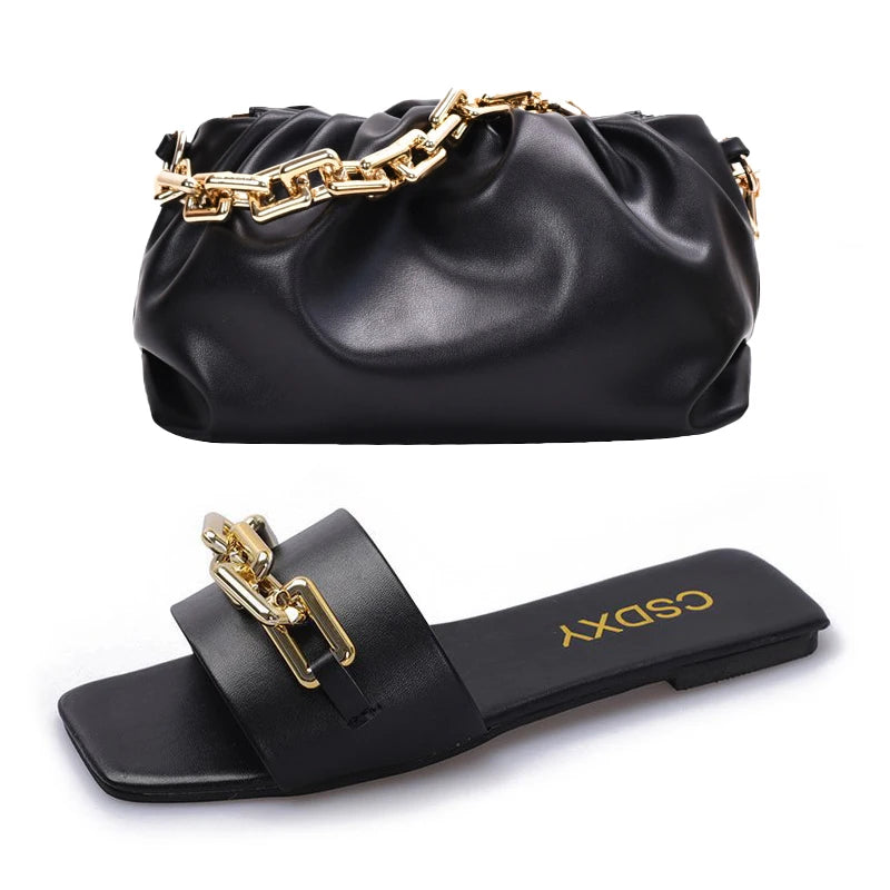Leather Slippers W/Matching Bag Set