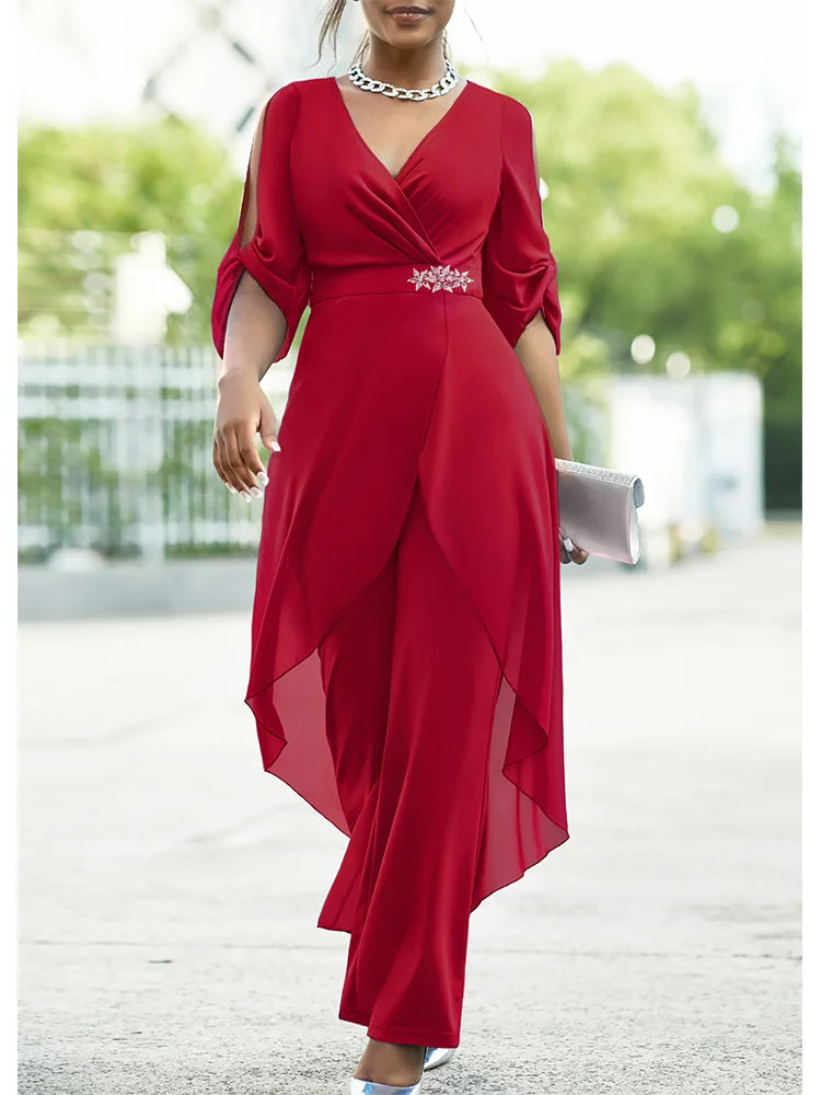 V-Neck Top and Loose Pants 2 Piece Set