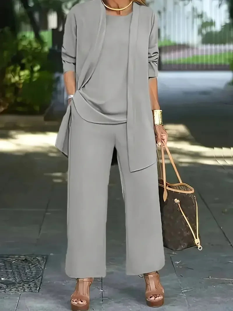 Women's Fashion Plus Size 1XL-5XL Three-Piece Outfit Set Ladies Casual Long Sleeve Cardigan Tank Top and Long Pants Outfits