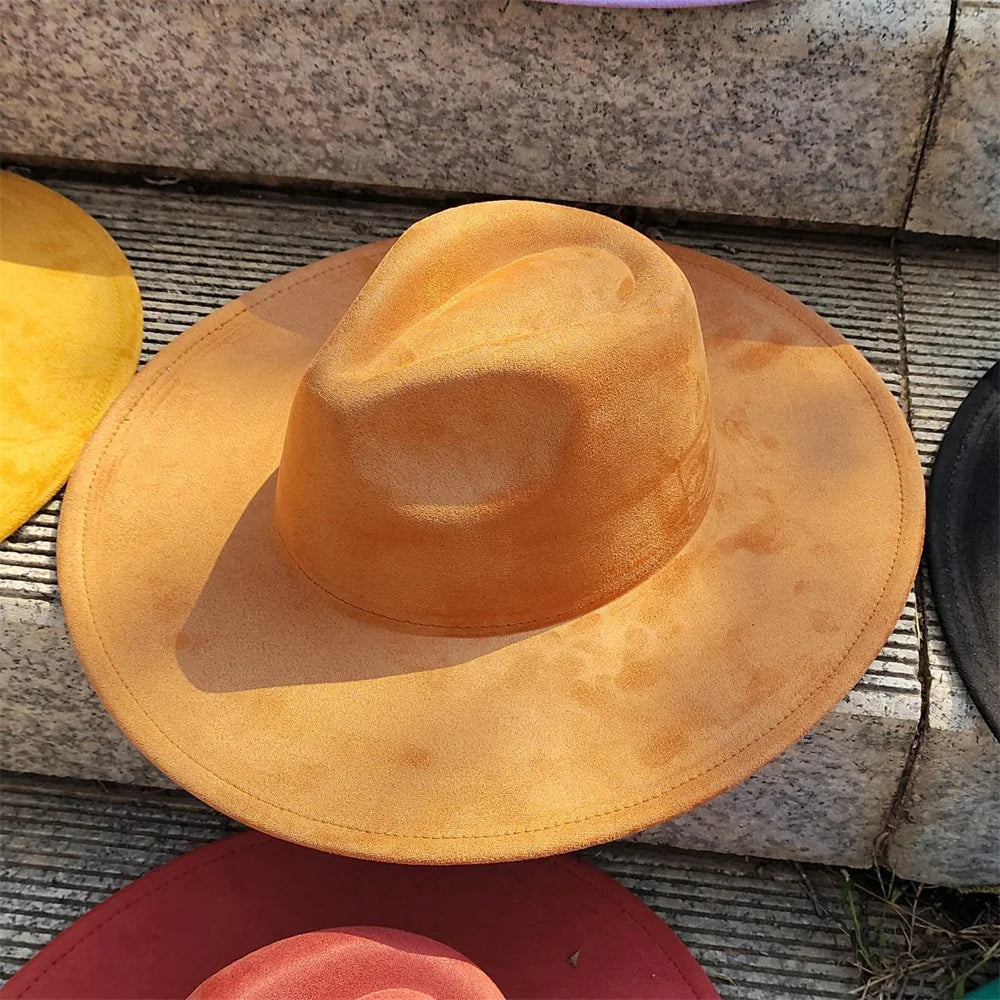 Colorful Suede Wide Brim Felt Fedoras Hat for Women Men Church Jazz Cap Panama Denim Hat Wholesale шляпа женская л