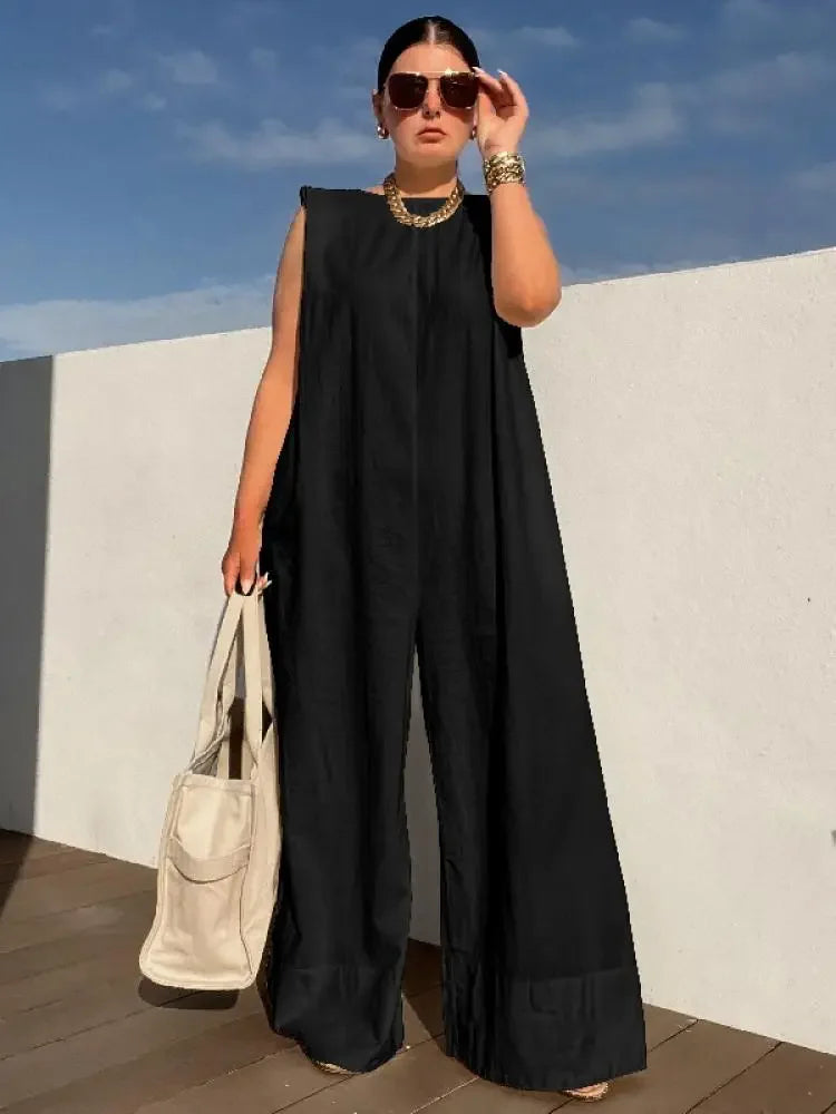 UOOZEE Women's Wide Leg Jumpsuits Female 2025 New Summer Fashion Sleeveless Solid Color Loose Casual Going Out Jump Suits