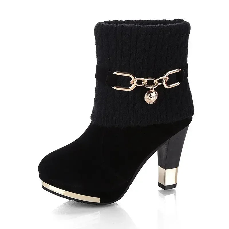 Platform Suede Ankle Thick Heels Boots