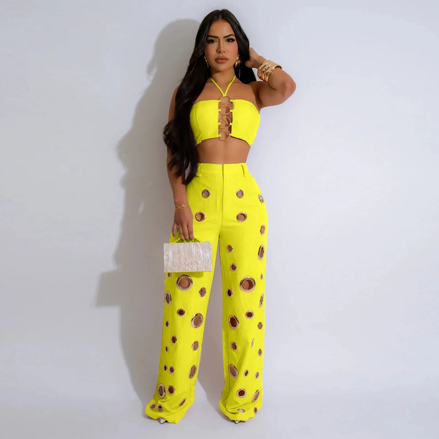 2 Piece Top and Hollow Out Pants Set