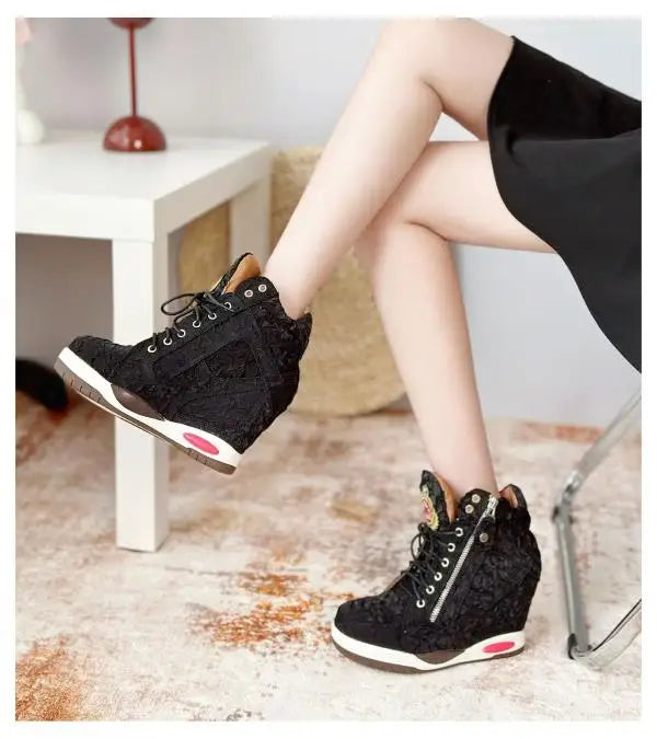 Platform Round Toe Wedge Boots