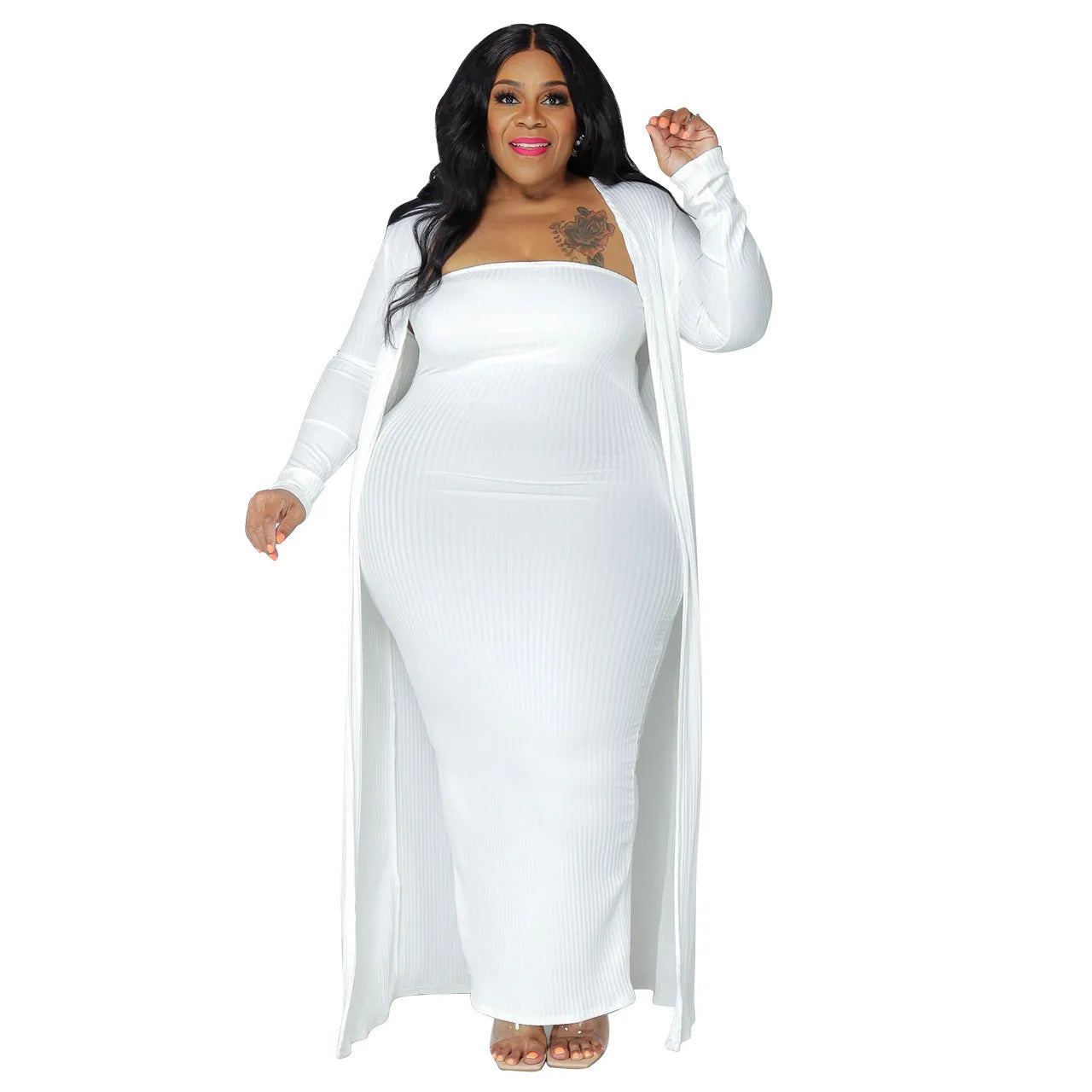 2 Piece Cardigan + Strapless Bodycon Dress Set