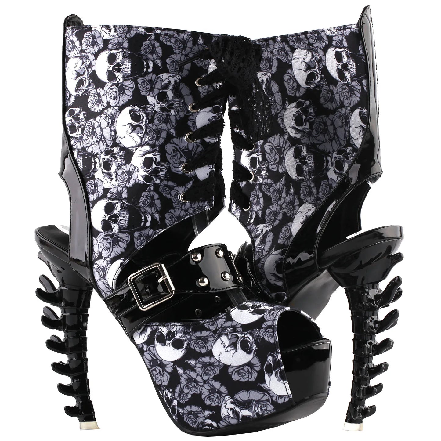 Skull Platform Bone Heel Ankle Boots