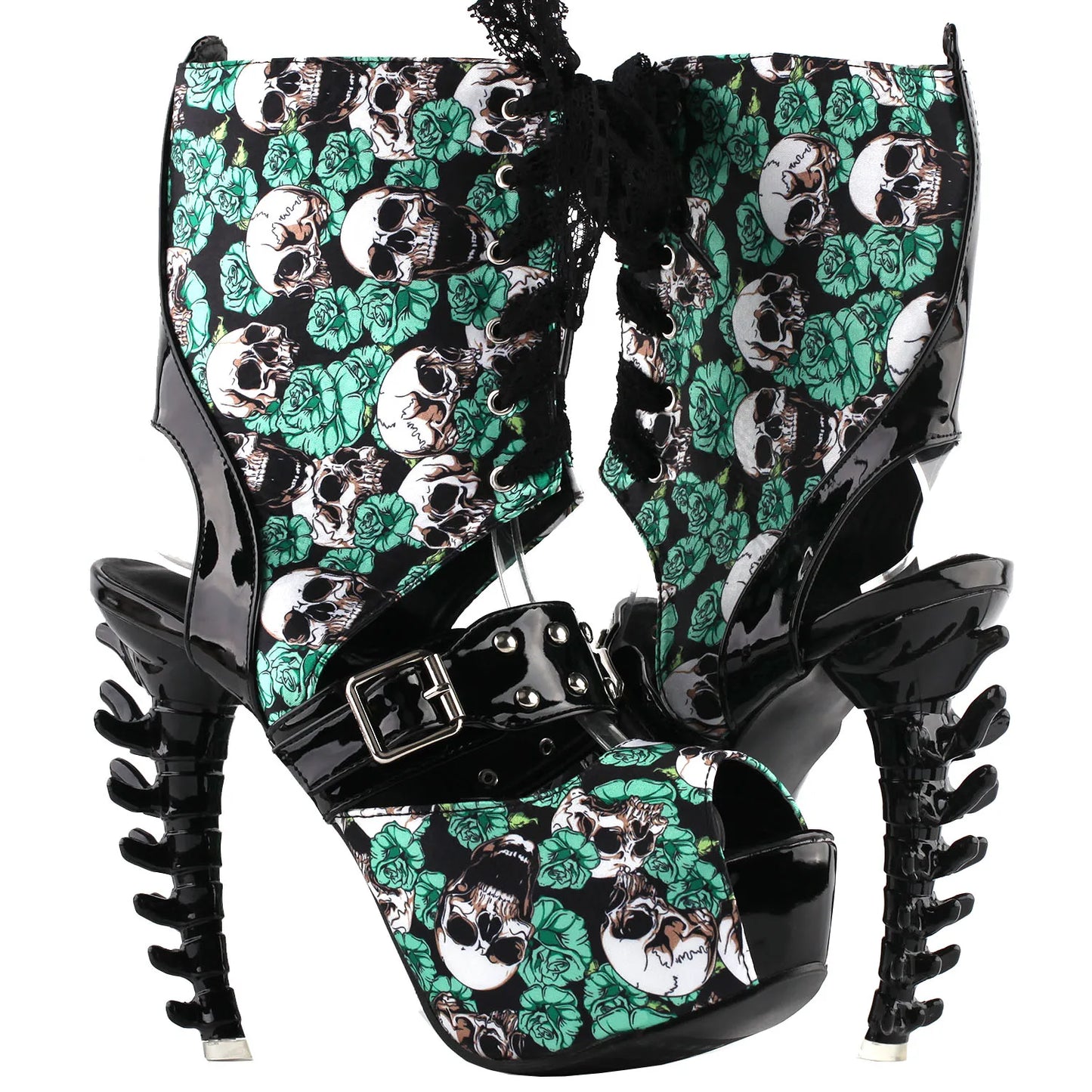 Skull Platform Bone Heel Ankle Boots