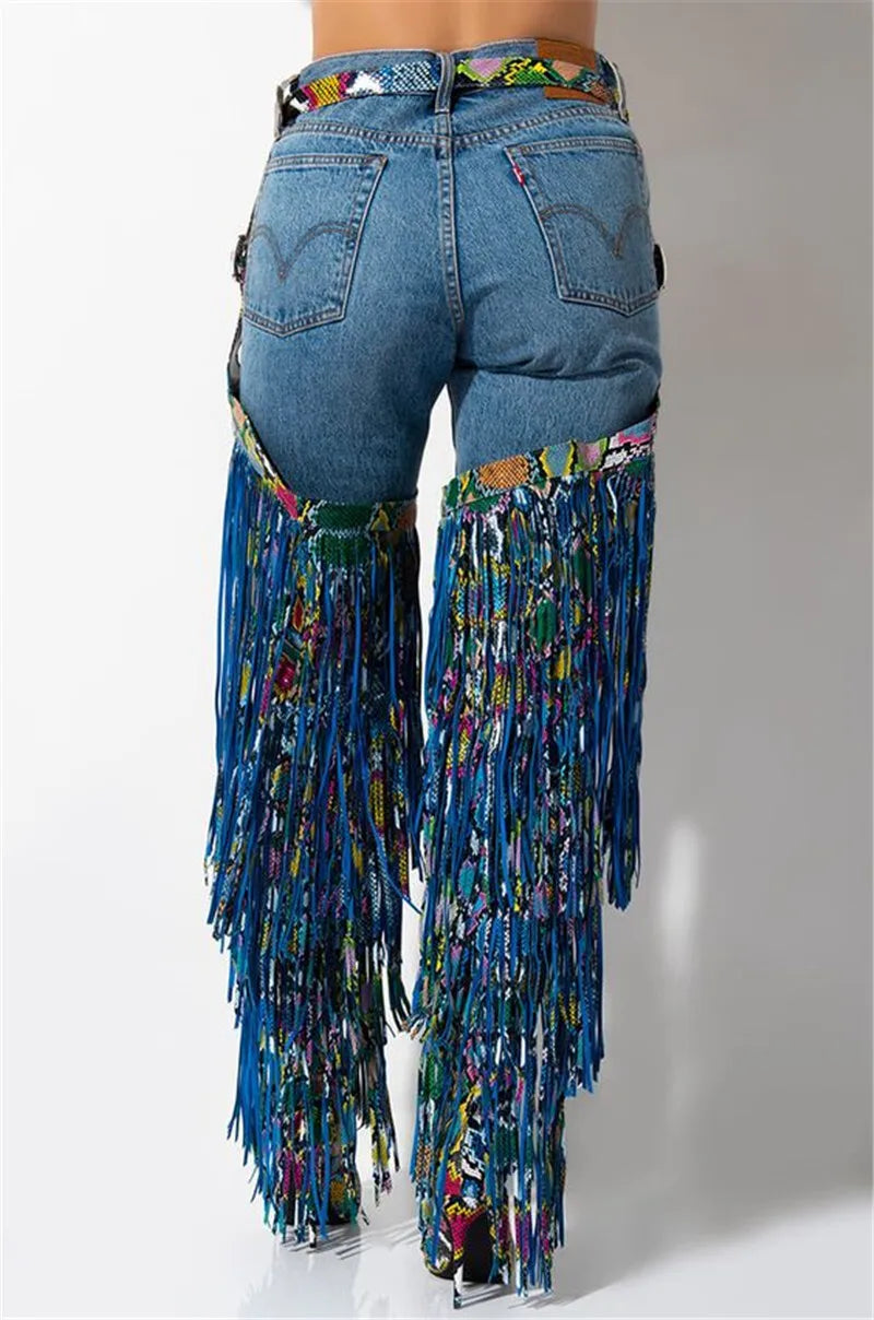 Snakeskin Thigh Long Tassel High Heel Boots