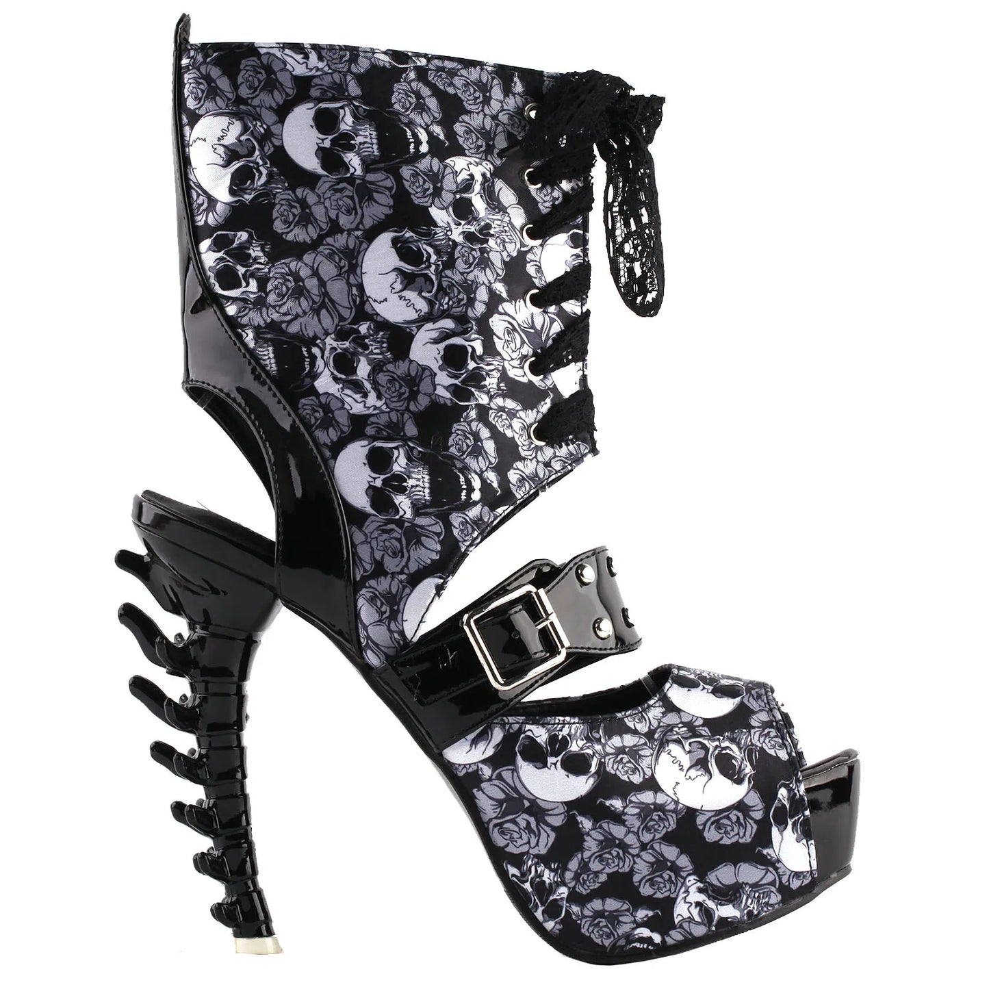 Skull Platform Bone Heel Ankle Boots