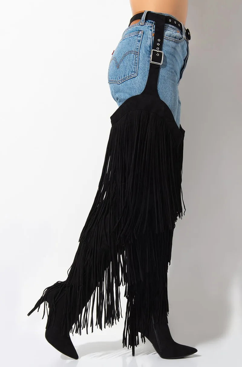 Snakeskin Thigh Long Tassel High Heel Boots