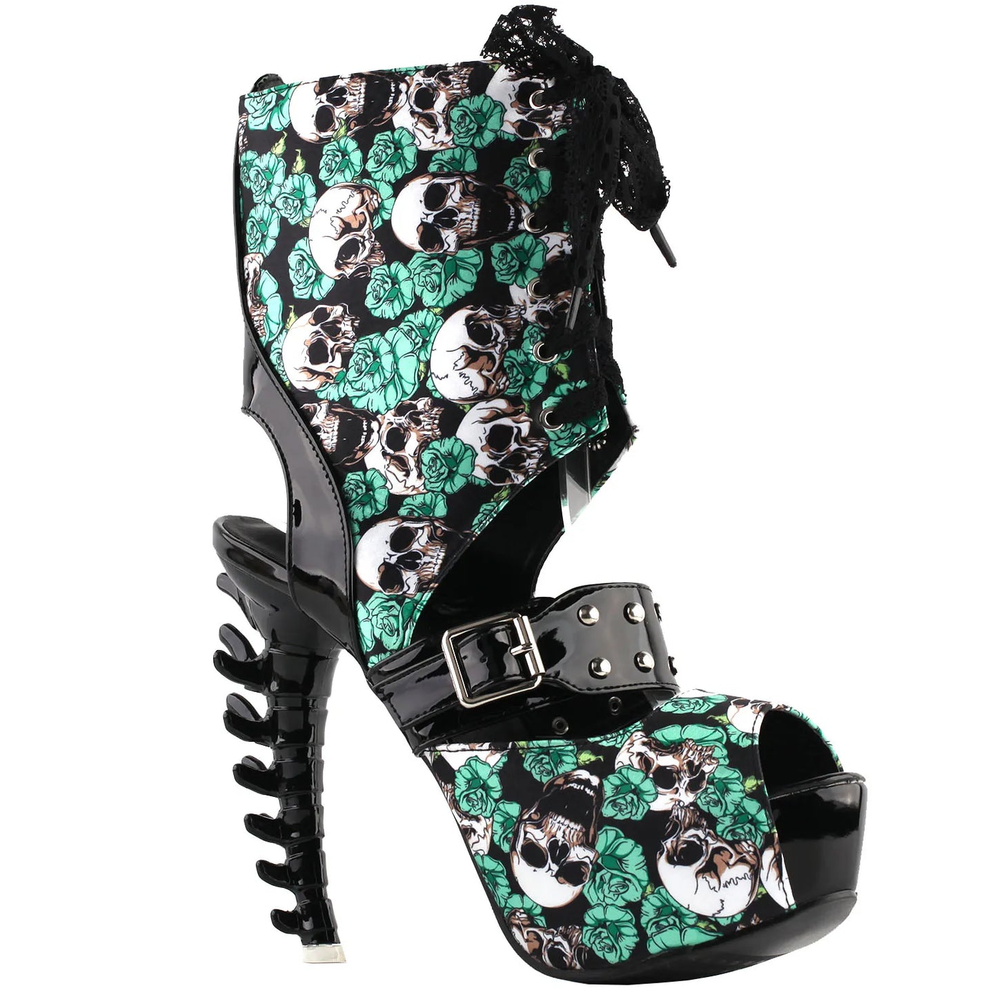 Skull Platform Bone Heel Ankle Boots