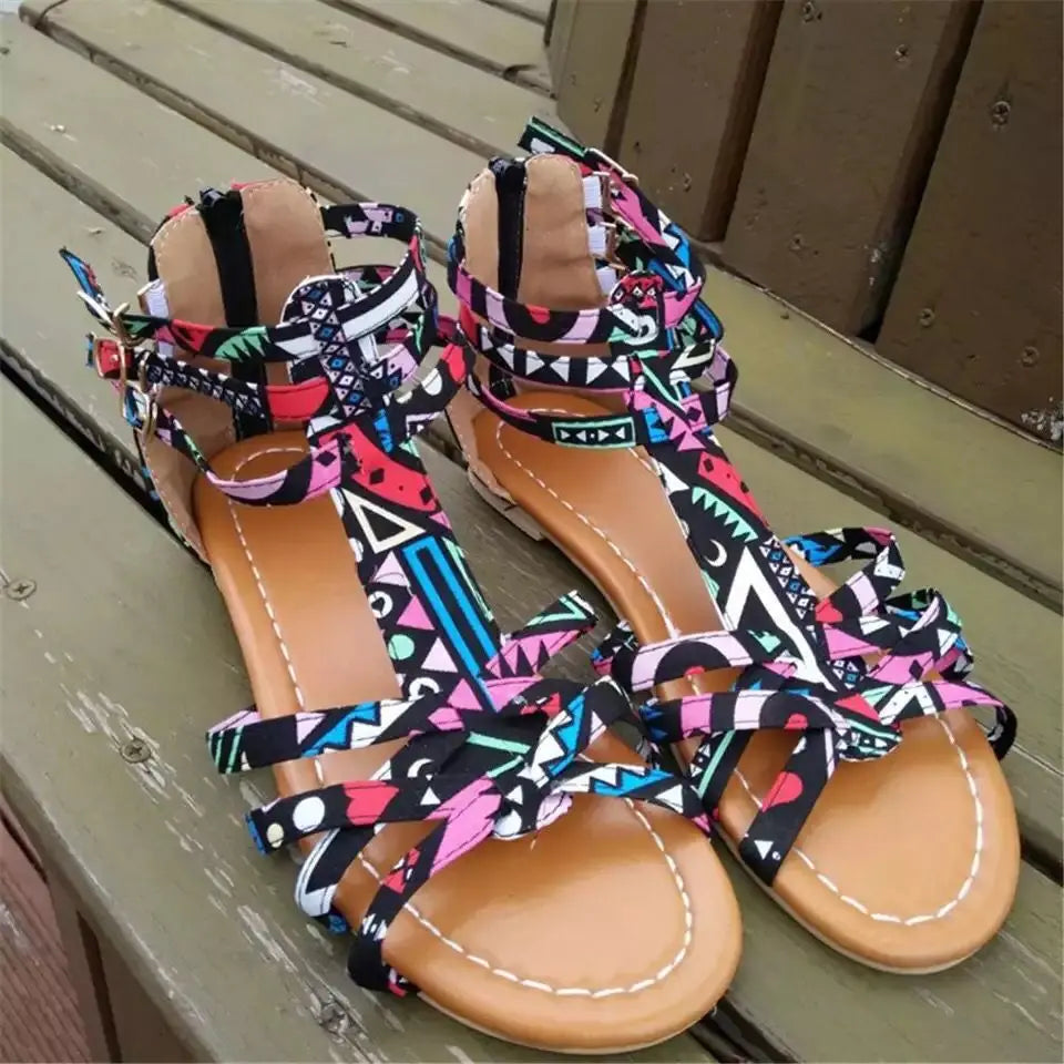 Snake-print Leopard Flat Sandals