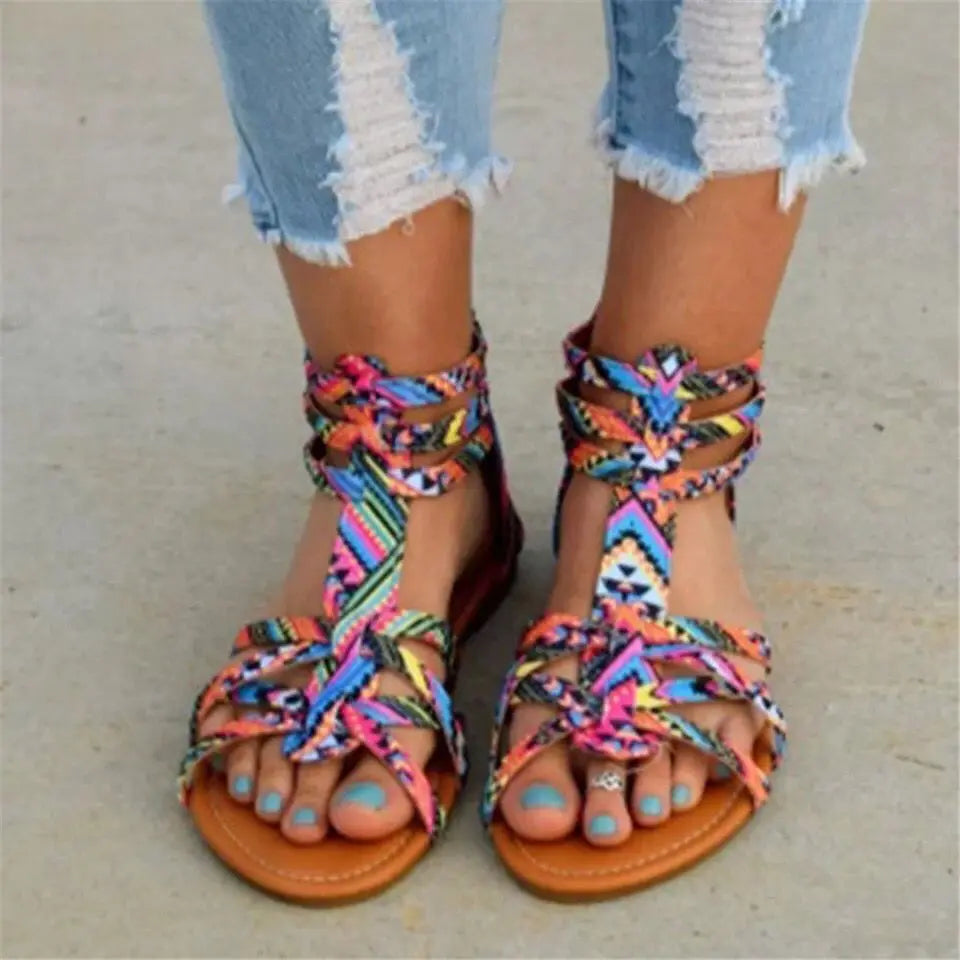 Snake-print Leopard Flat Sandals