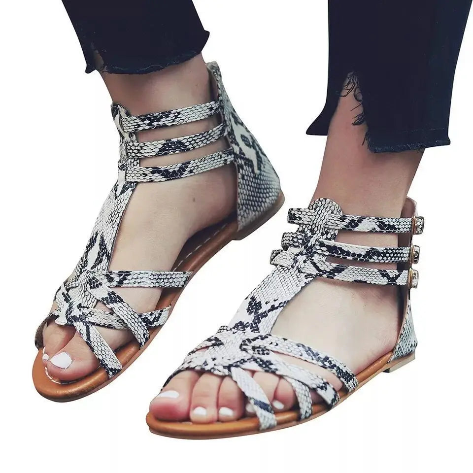 Snake-print Leopard Flat Sandals