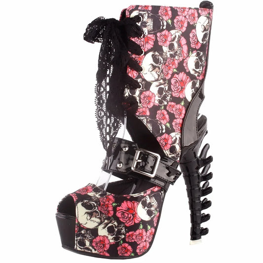Skull Platform Bone Heel Ankle Boots