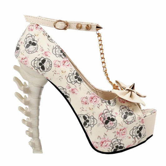 Unique Print Stud Chain Bone Heels