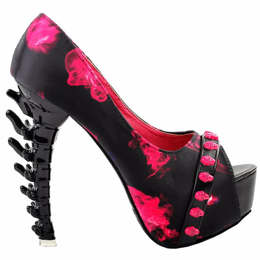 Sexy Punk Skull Peep Toe Platform Bone Heels