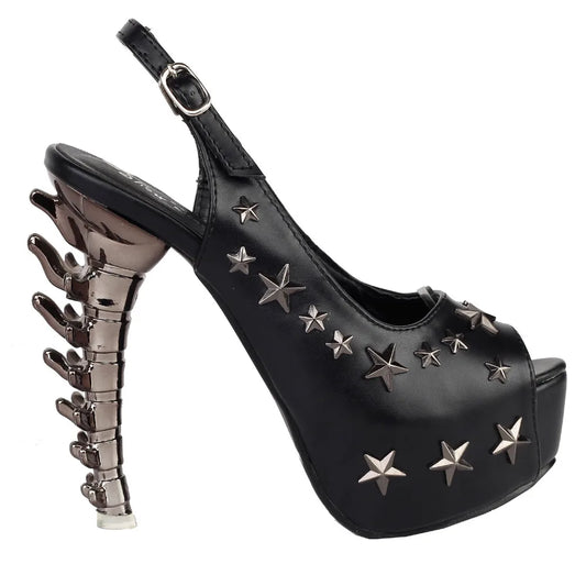 Star Stud Sling Back Platform Bone Heels