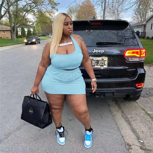 2 Piece Sexy Crop Tops and Skirt Set