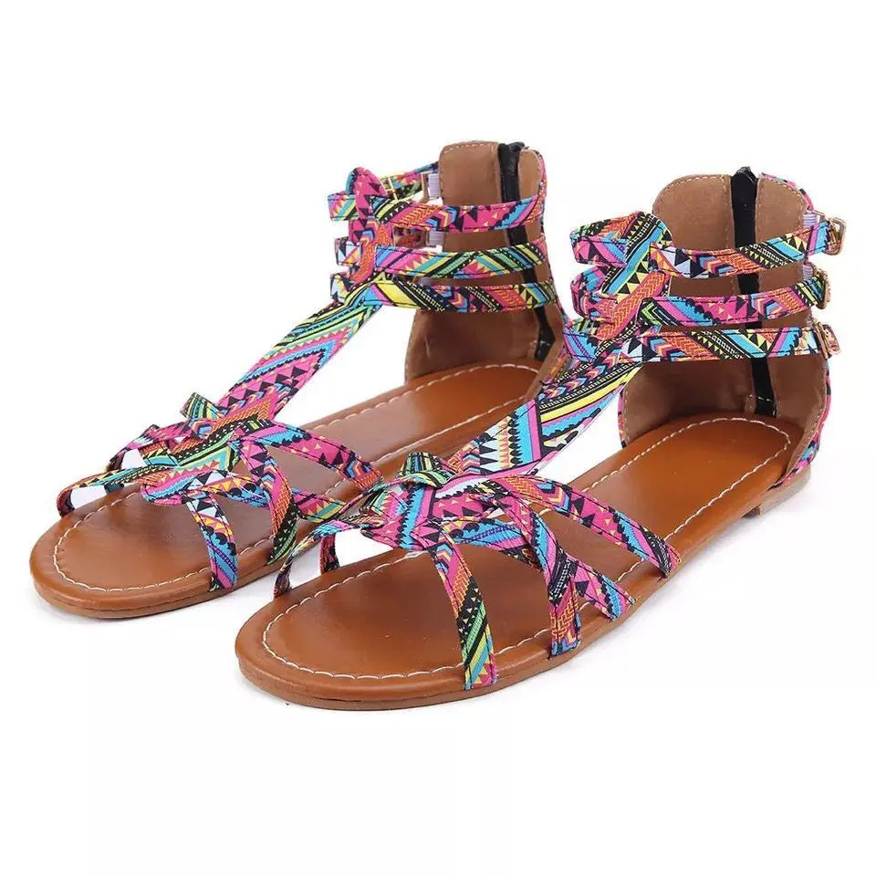 Snake-print Leopard Flat Sandals