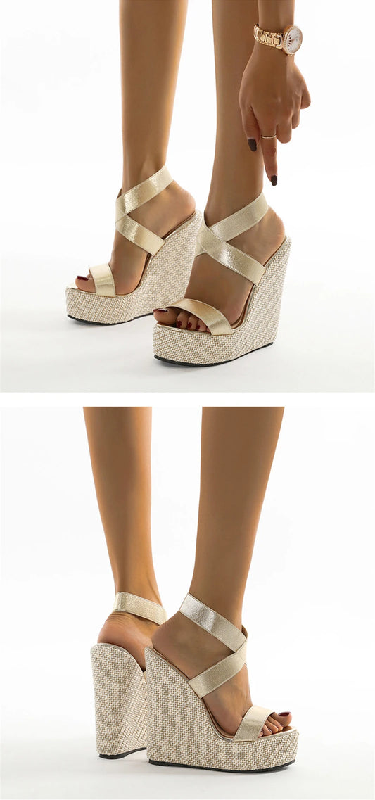 Eilyken Summer Fashion Super High Peep Toe Gladiator Wedges Sandals Women Cover Heel Platform Shoes Size 35-42