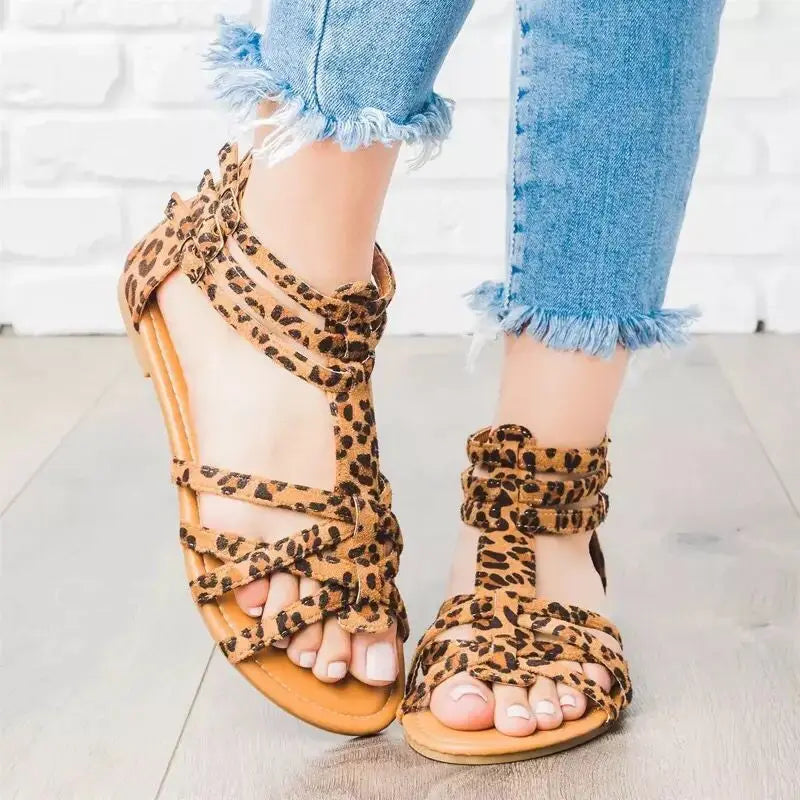 Snake-print Leopard Flat Sandals