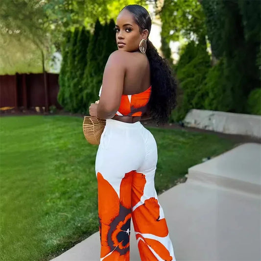 2 Piece Top and Loose Wide Leg Pants Set