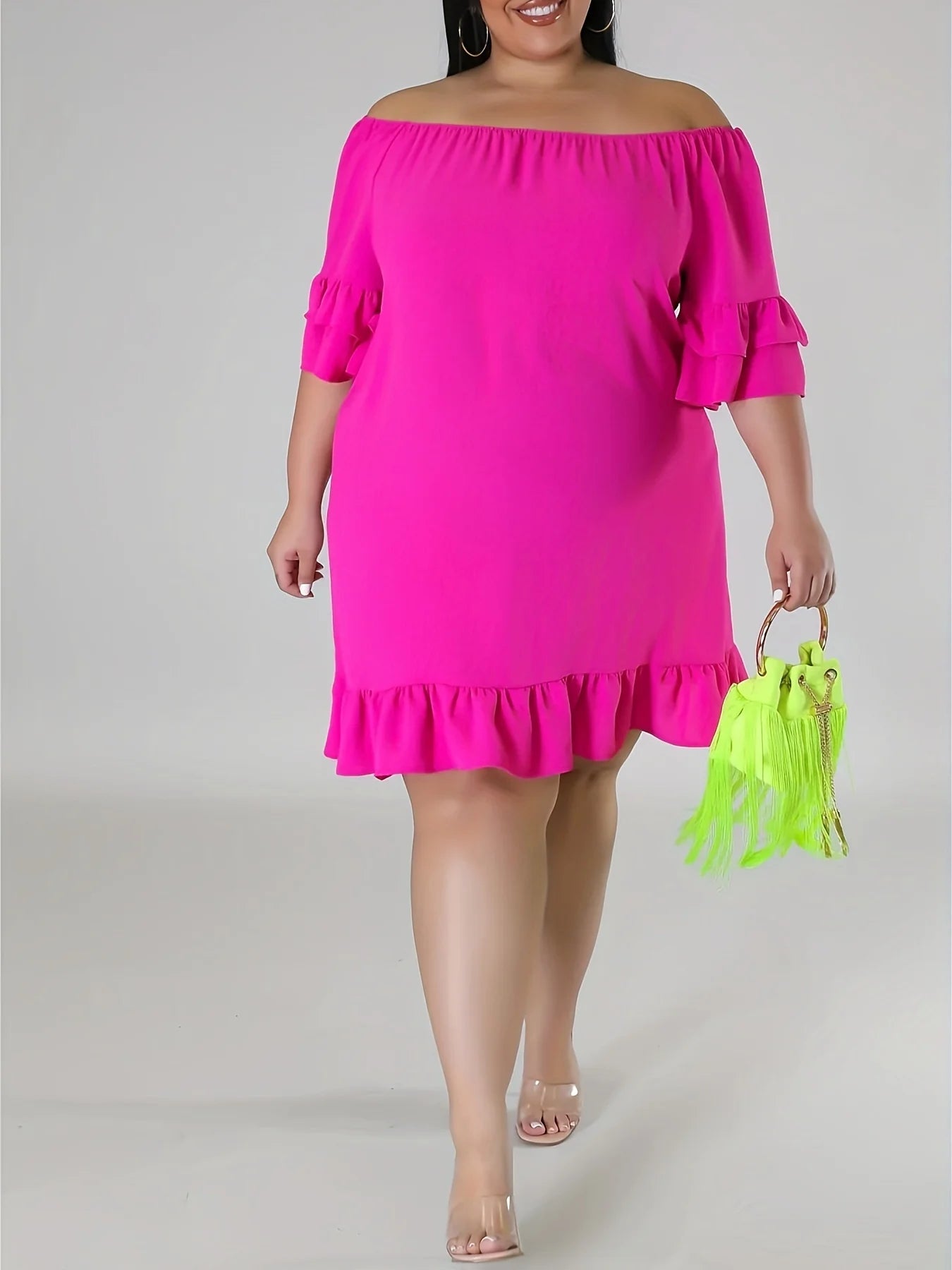 Plus Size1-5XL One-line CollarDress Off-the-shoulder Pleated Skirt Sexy Elegant Gentle Lady Milk Silk Elastic Fabric Comfortable