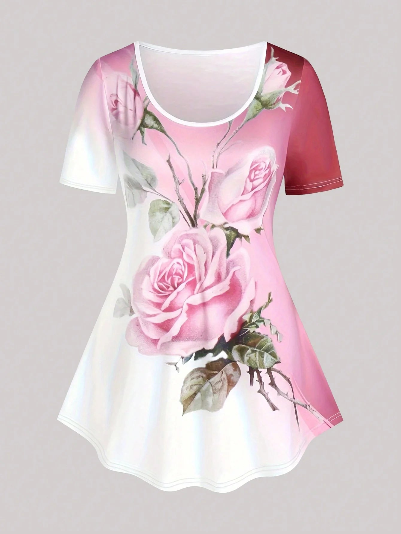 Plus Size Floral Print Two-piece Set, Crew Neck Short Sleeve Top & Skinny Capri Pants Outfits, Women's Plus Size Clothing