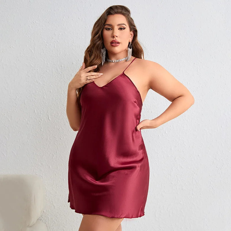Plus Size 3Xl 4Xl 5Xl Nightdress Silk Satin Lingerie Women Leisure Chemise Sleepwear Loose Nightgown Summer New Nighty Dress