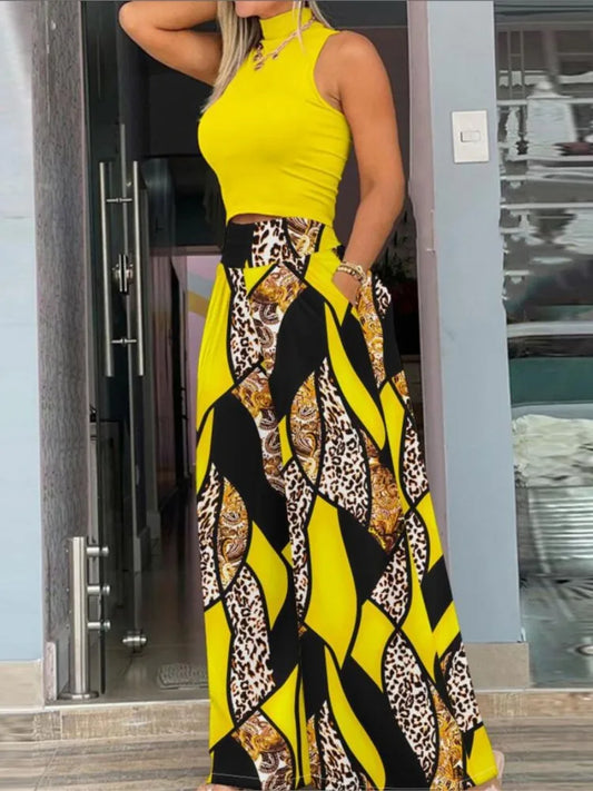 Sleeveless Turtleneck Pants 2 Piece Set